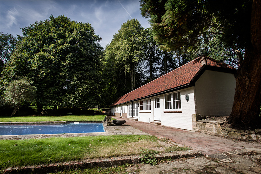 After: The exterior of the new pool house