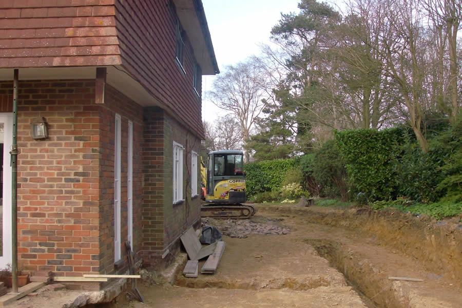 Groundworks for the side extension
